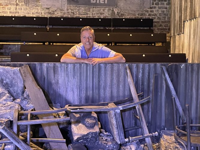 Amongst the rubble as part of the set. This is where I used to sit to play the zither man role