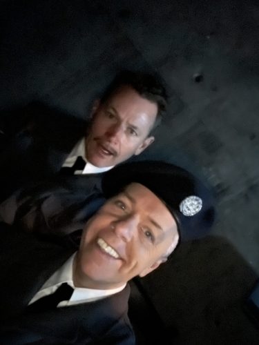 Tim and I backstage waiting to move even more furniture around haha